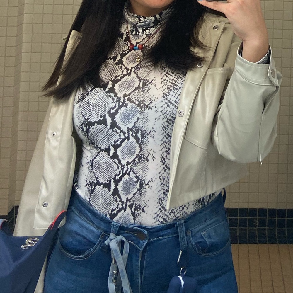 Stone Faux Leather Crop Jacket